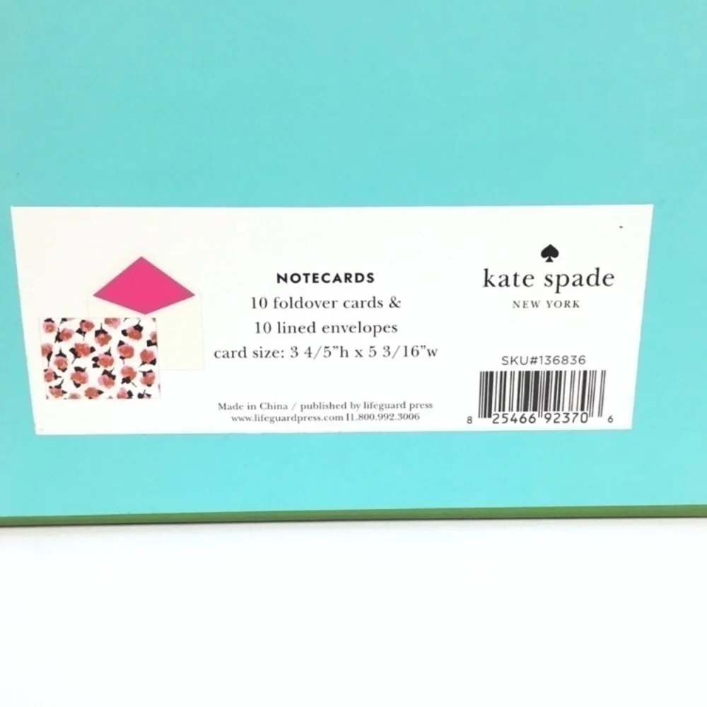 KATE SPADE 10 Notecards Roses Flowers Lined Envelopes Foldover Cards Stationery